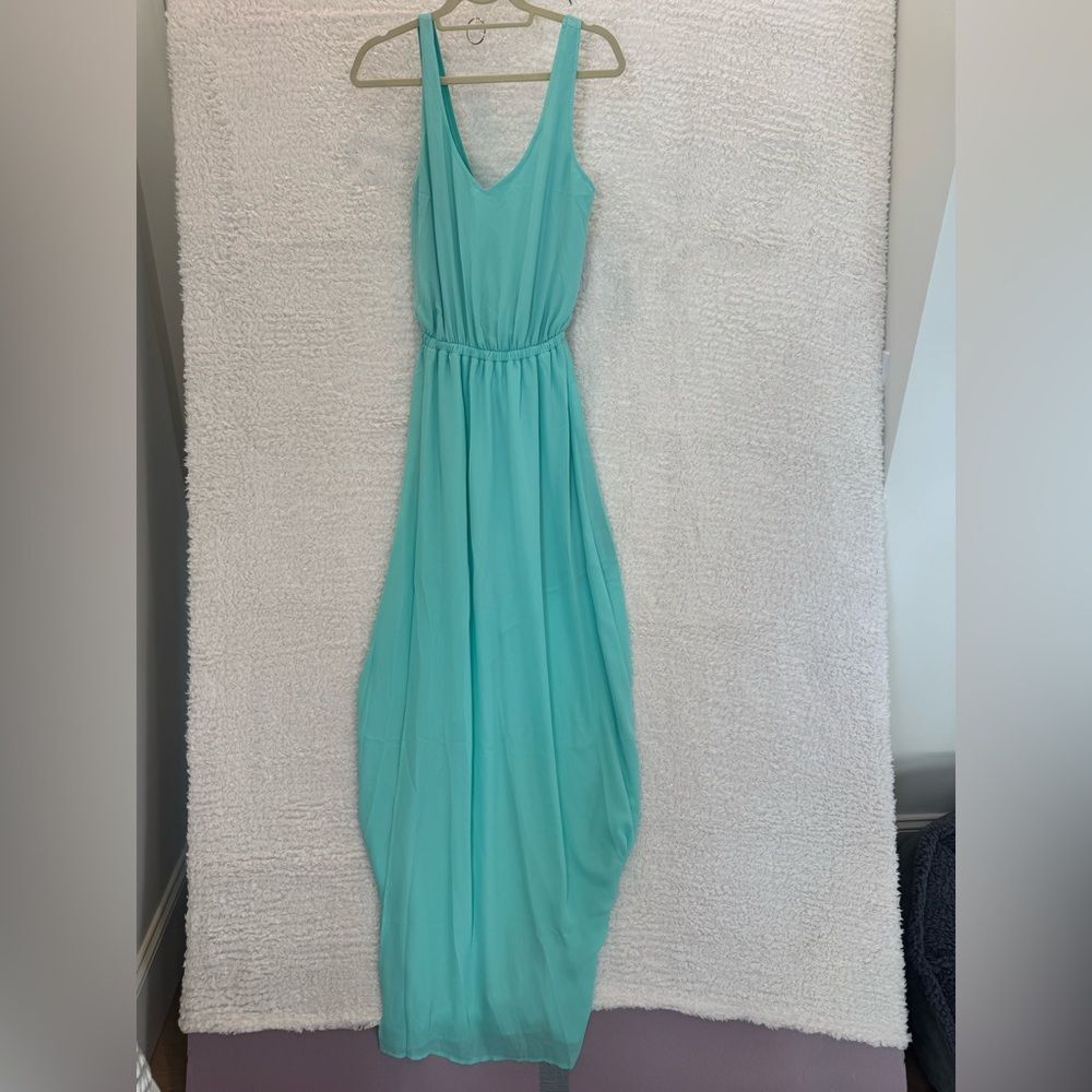 Kendall Elegant Aqua Sleeveless Maxi Dress split front wedding beach bridesmaid - Picture 3 of 10